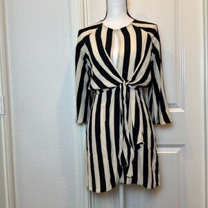 Topshop Black and Cream Striped Dress